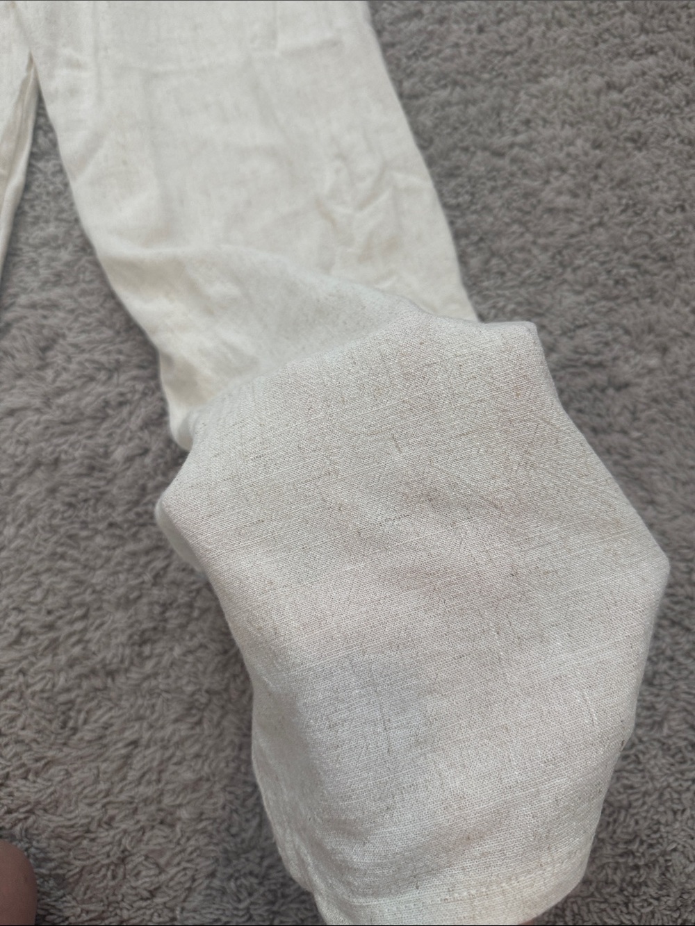 Women's Cream Linen Wide-Leg Pants with Embroidered Hem - Picture 5 of 5